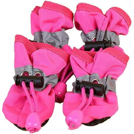 4 Pcs Portable Pet Dog Shoes Cover Non-Slip Waterproof Rain Boots Autumn Winter Dogs Paws Soft Shoe (Rose Red L)