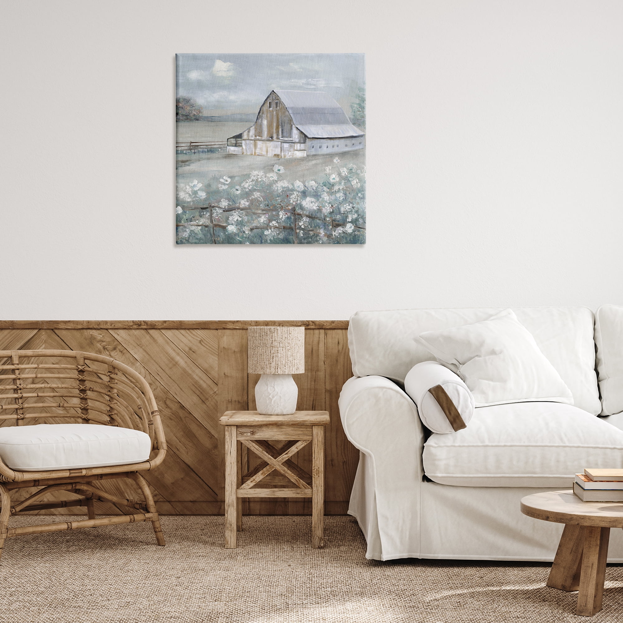Stupell Industries Blooming Farmhouse Meadow Landscape & Nature Painting Wrapped Canvas Art Print Wall Art, 30 x 30