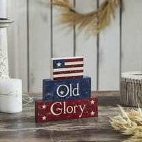 VHC Brands Patriotic Vintage Old Glory w/Flag MDF Block Sign 7.5x8x1.125, Independence Day Decor, Decorative Sign, Rustic Farmhouse Fourth of July Decorations, Patriot Blue, Merlot Red, Light Tan