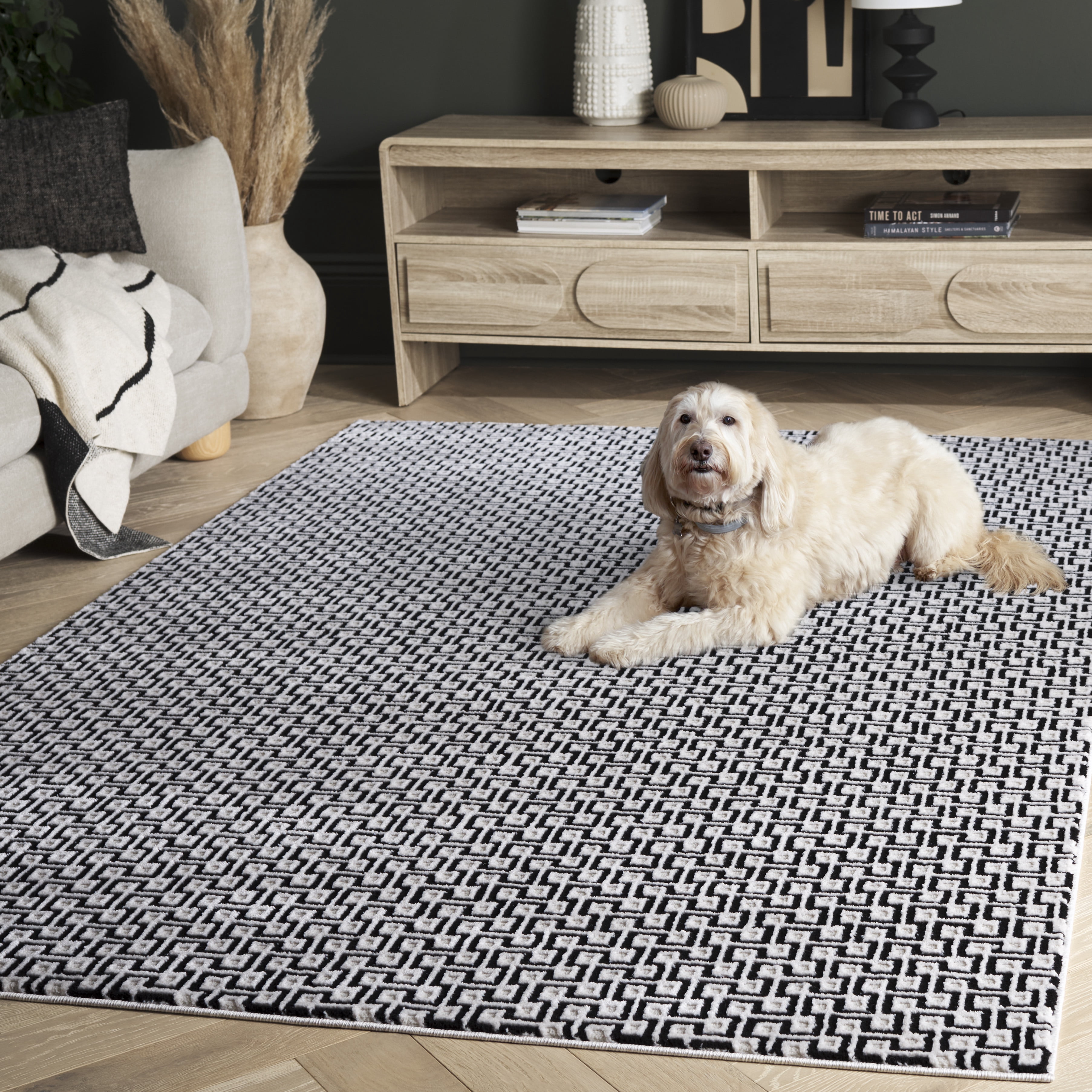 SAFAVIEH Slate Constance Geometric Area Rug, Ivory/Black, 9' x 12'