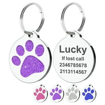Personalized Dog Tags and Cat Tags, Glitter Paw Print Pet ID Tags, Laser Engraved with Your Text, Multiple Colors & Sizes