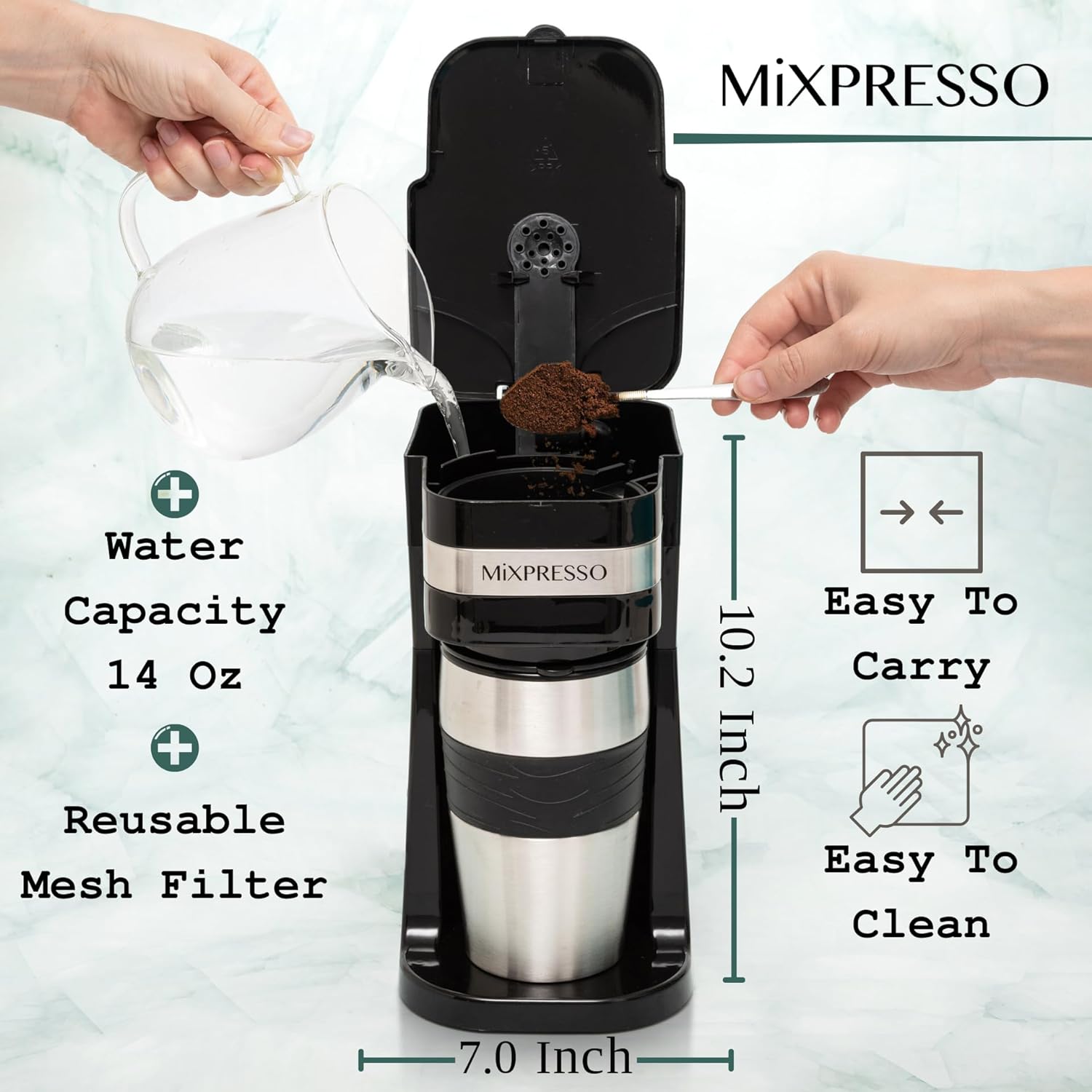 Mixpresso 1-Cup Personal Drip Coffee Maker with Travel Mug photo 4