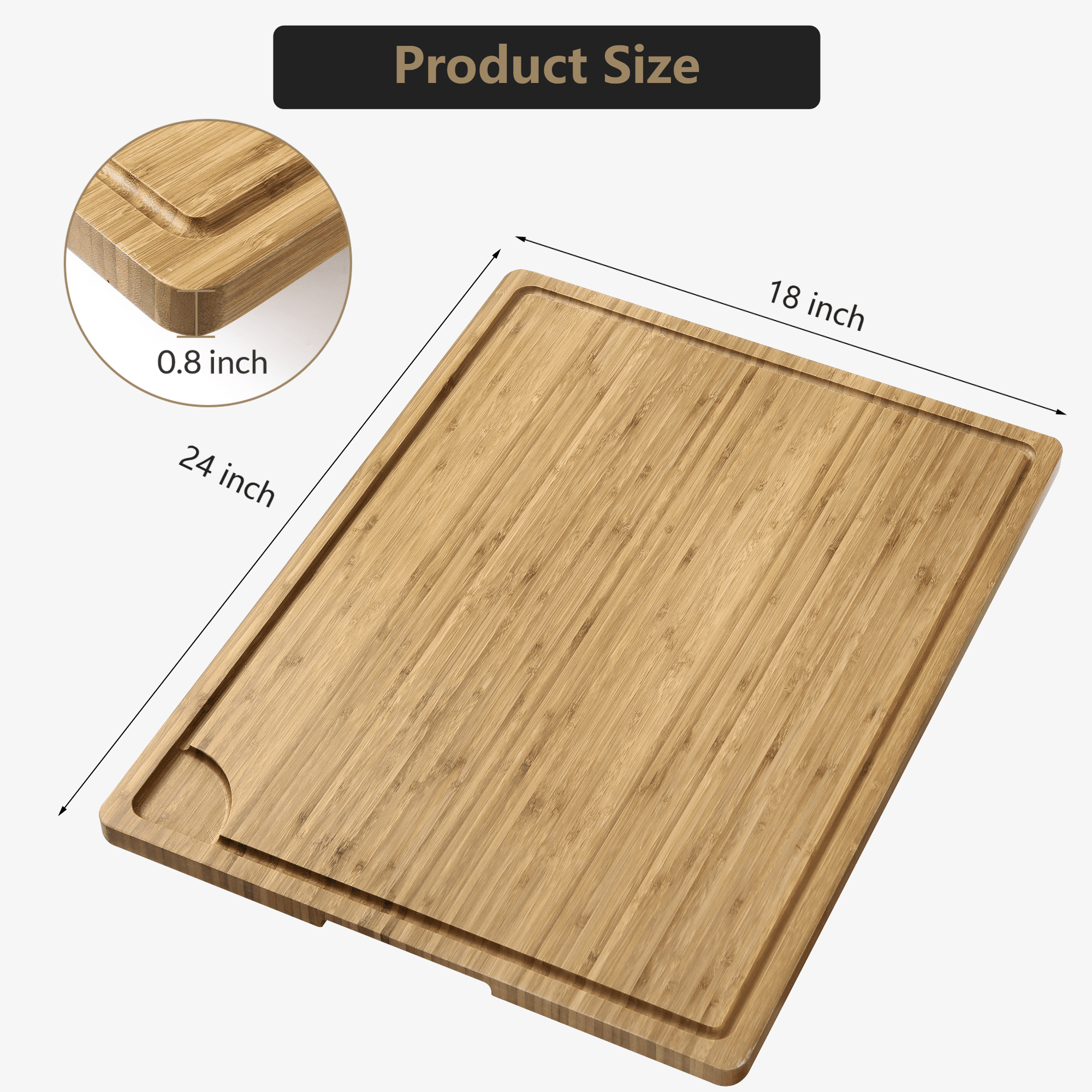 Extra Large Bamboo Cutting Board 24x18 Inch,Pre-Oiled Butcher Block with Juice Groove & Handles, Easy-Clean Kitchen Chopping Board for Meat & Vegetables