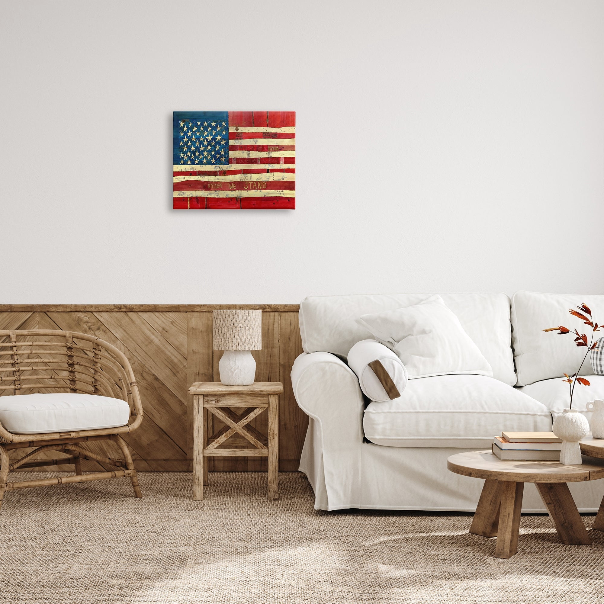Stupell Industries United We Stand Independence Day Festive American Flag Painting Gallery Wrapped Canvas Print Wall Art, Design by Stephanie Burgess