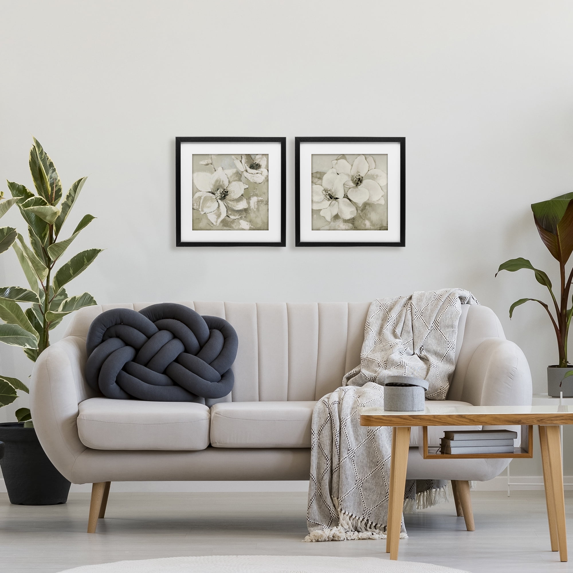 Stupell Industries Beige Magnolias after Rain 2 Piece Black Framed Print Under Glass Set, design by Lanie Loreth