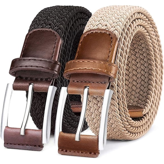 Belt for Men 2Pack,Mens Gift Stretch Braided Web Belt Elastic for Casual Golf Jeans,1 3/8"
