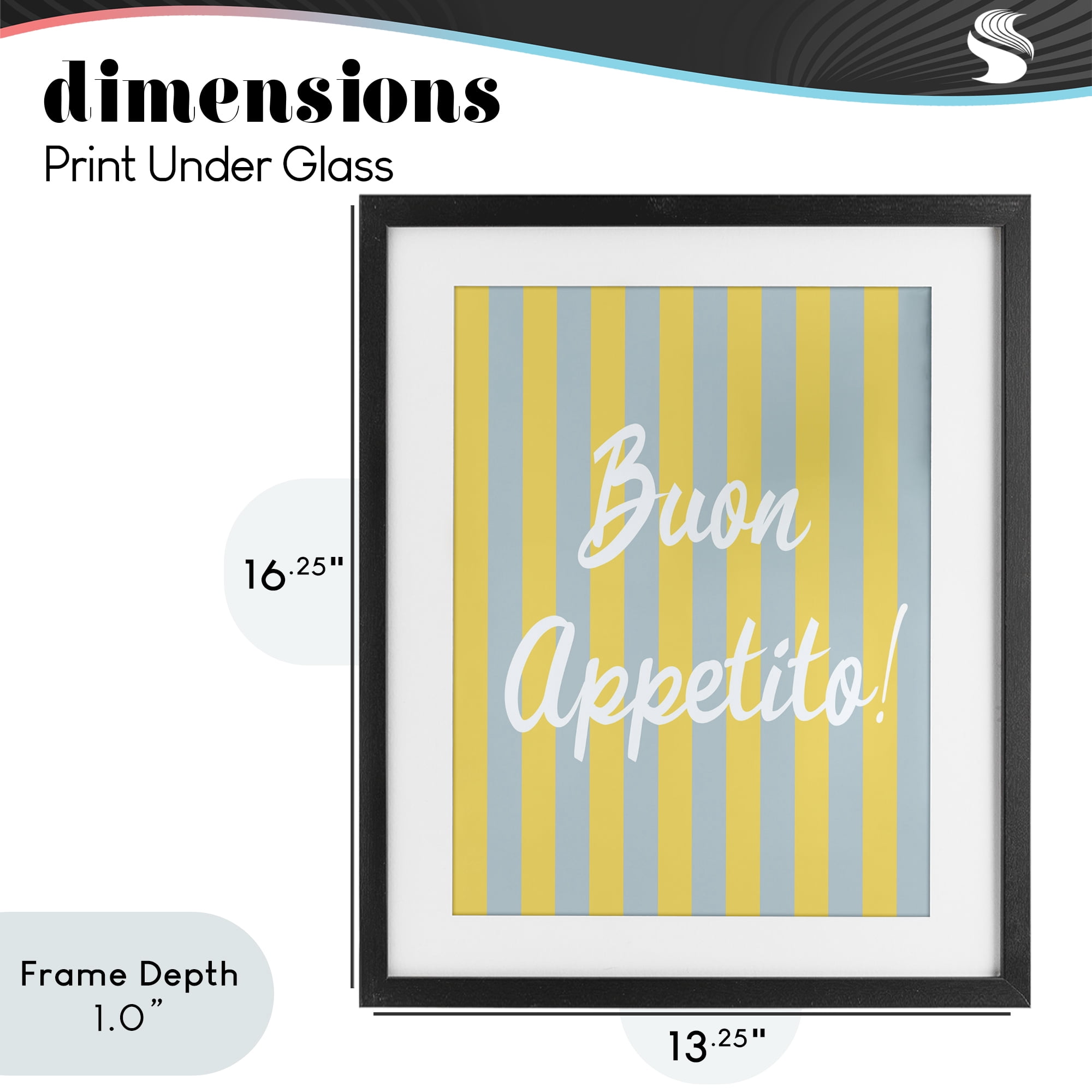 Stupell Industries Buon Appetito Blue Yellow Stripes Black Framed Print Under Glass, design by SD Graphics Studio