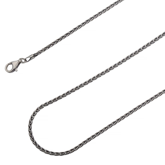 925 Sterling Silver, Spiga Wheat Diamond Cut Oxidized Chain 1.5mm Necklace - Hypoallergenic and Tarnish Resistant - By Oliver & Navy