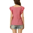 thumbnail image 3 of INSPIRE CHIC Women's Gingham Tops Square Neck Ruffle Cap Sleeves Summer Blouse XS Red, 3 of 6