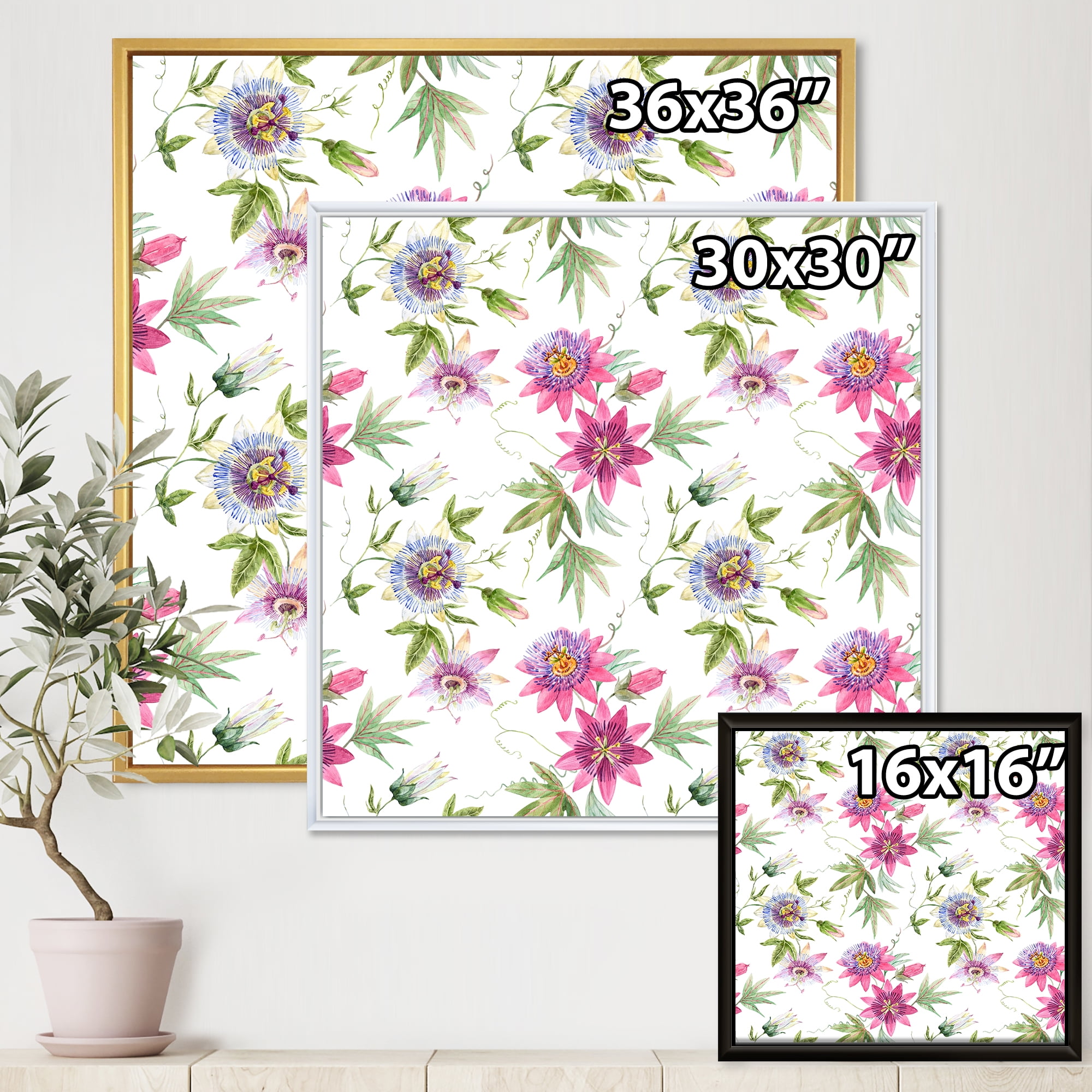 Designart 'Pink Passionflower Flowers and Petals' Traditional Framed Canvas Wall Art Print