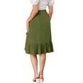 thumbnail image 3 of MODA NOVA Junior's Asymmetrical Ruffle Hem Elastic Waist Midi Skirt Green 11, 3 of 5