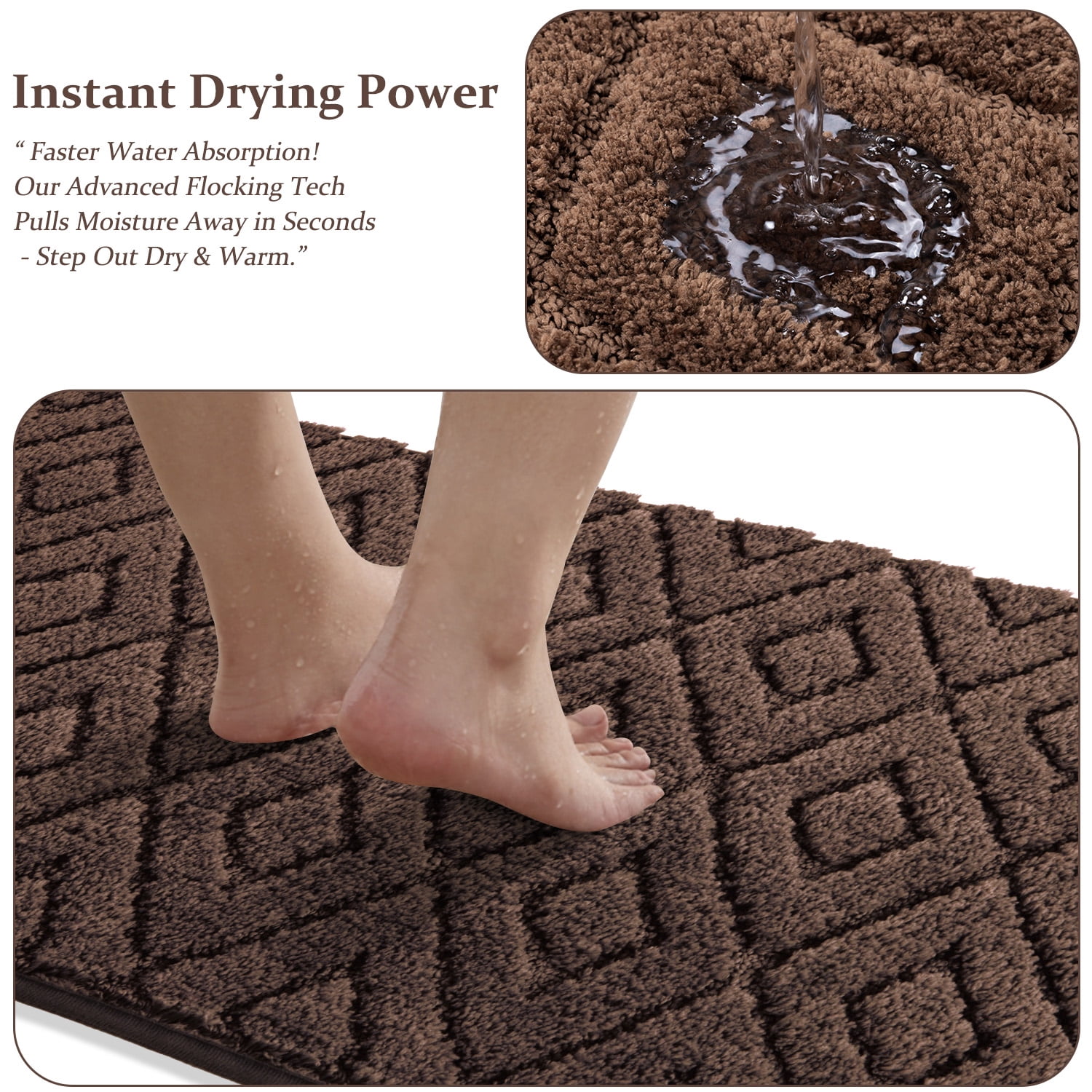 Yamaziot 4pcs Bathroom Rugs Set with U-Shaped Mat, Non Slip, Quick Drying, Ultra Soft and Water Absorbent Bath Rug Carpet Machine Washable Rug, Brown