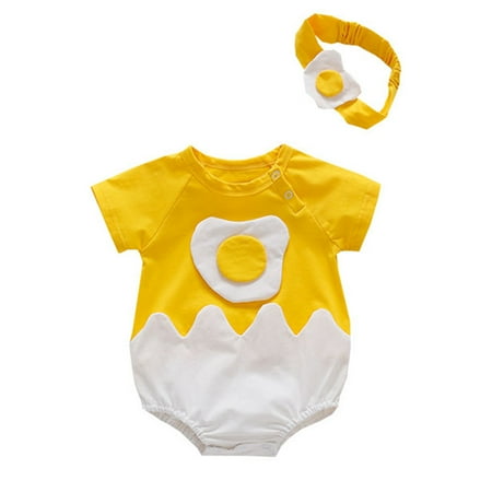 

QWZian Baby Girls Boys Eggs Patchwork Romper Bodysuit Hairband Clothes Sizes 12-18 Months