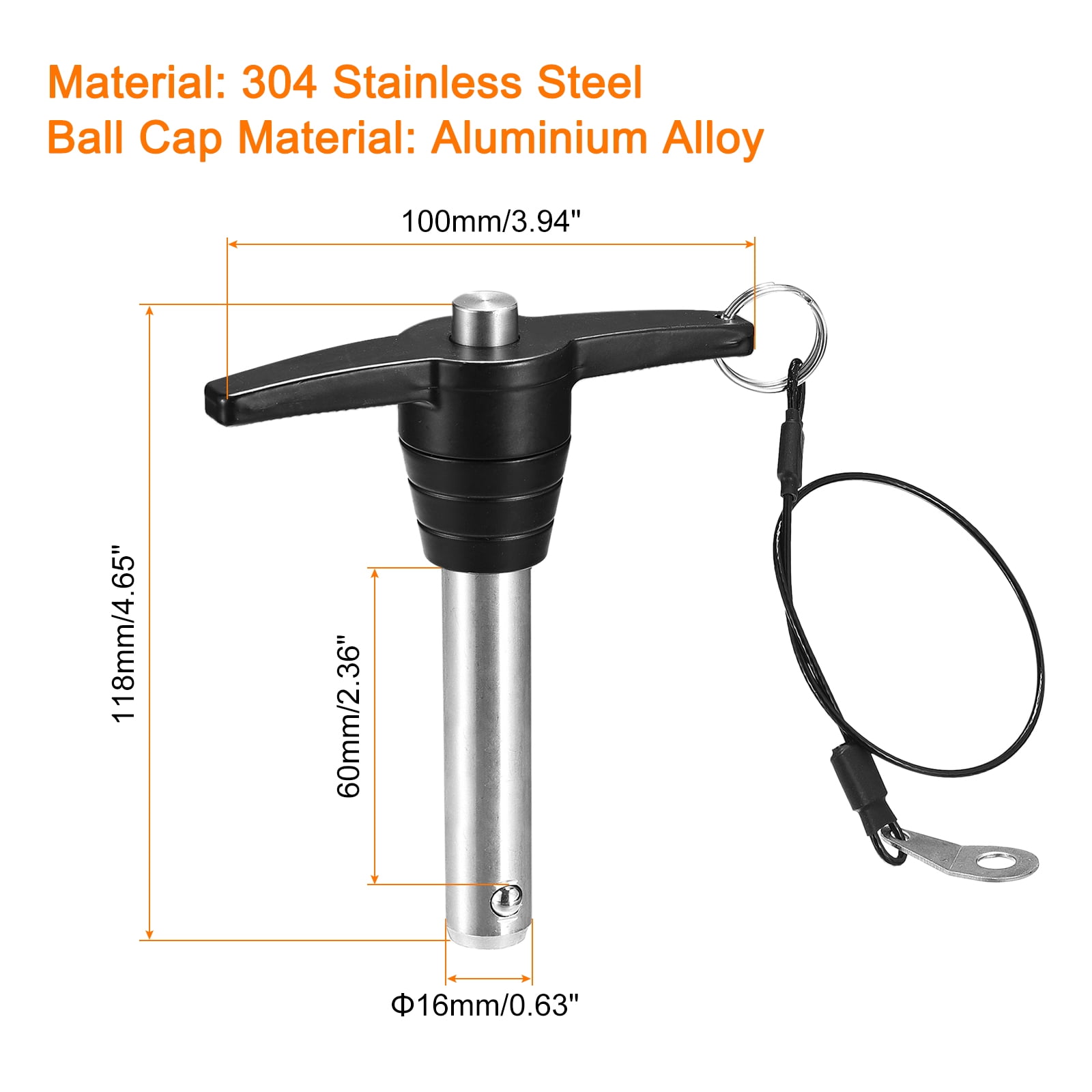 1Pack T Handle Locking Pins, Push-Button Quick Release Pin with Lanyard (16mm-60mm)