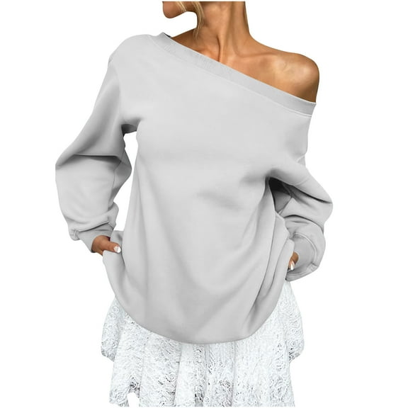 cocolona Womens Off the Shoulder Sweatshirts Fall Winter Long Sleeve Oversized Shirts Fashion Casual Solid Color Pullover Tops Blouses