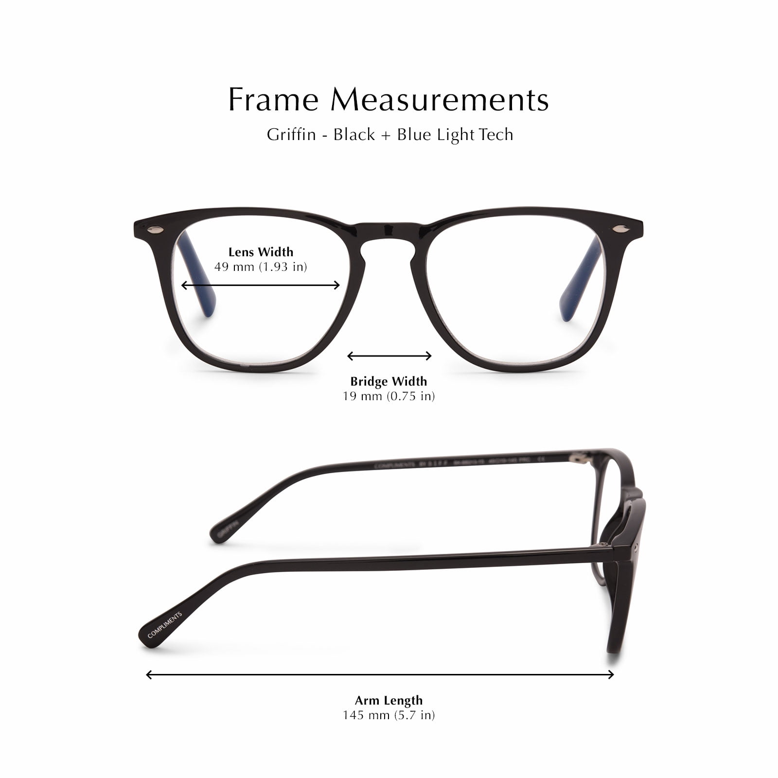 Compliments by DIFF Eyewear Griffin Blue Light Reading Glasses Black +3.0