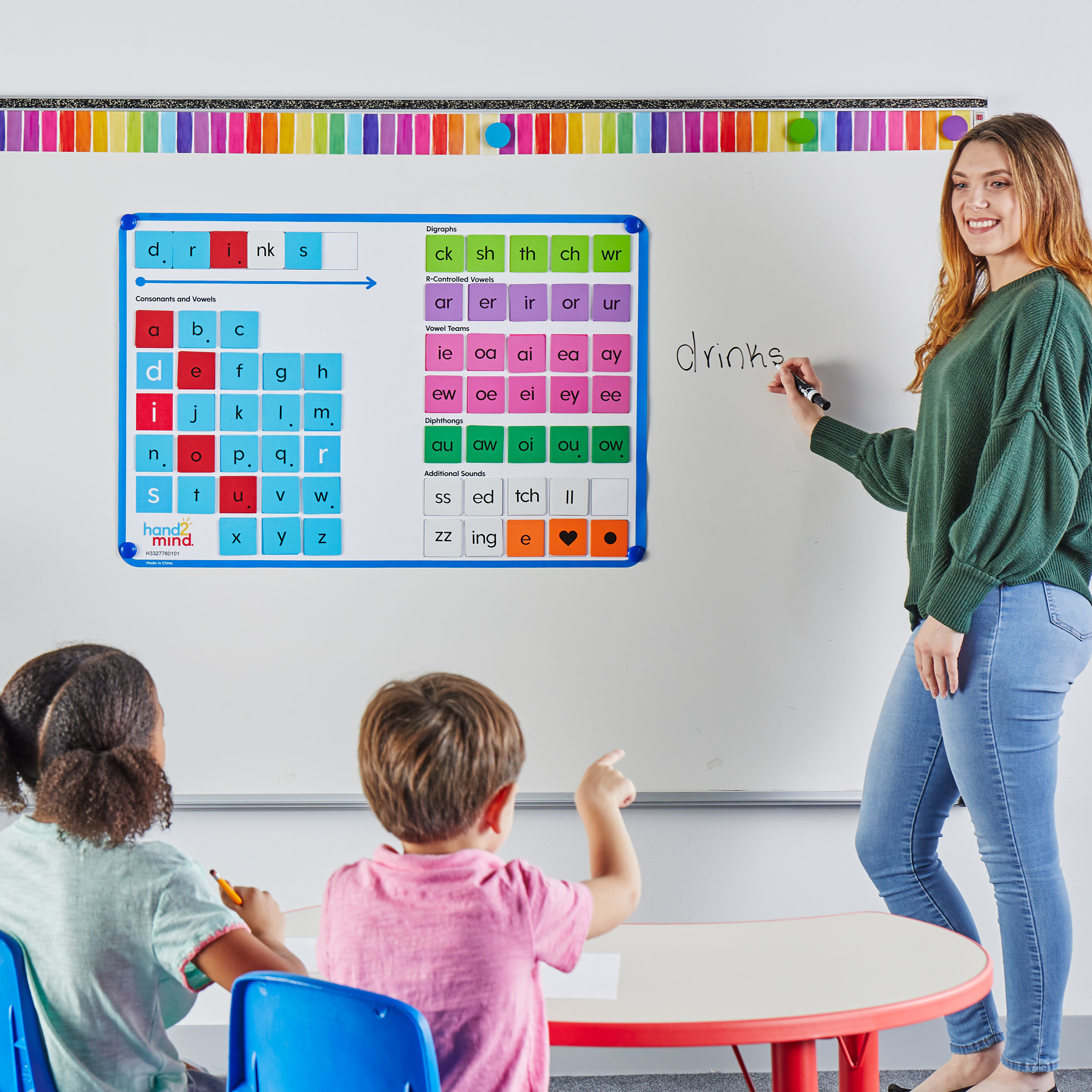 hand2mind Advancing Phonics Word Work Demonstration Set, Poster with 108 Phonics Tiles
