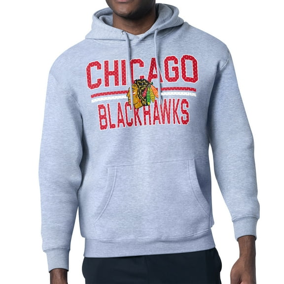 Men's Starter Heather Gray Chicago Blackhawks Mesh Look Team Name Logo Tri-Blend Pullover Hoodie