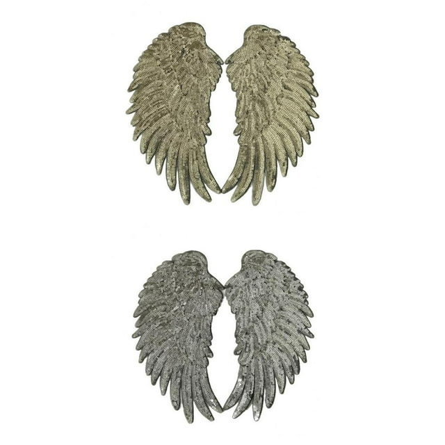 2x Parches Gloria de Lentejuelas con Alas de Plumas 3D para Sombreros Bolsos Adorno