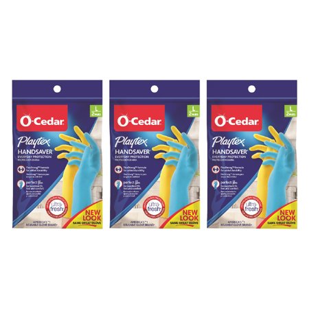 O-Cedar Playtex Large Handsaver Rubber Gloves Reusable, 6 Pairs, 3 Yellow 3 Blue Pairs