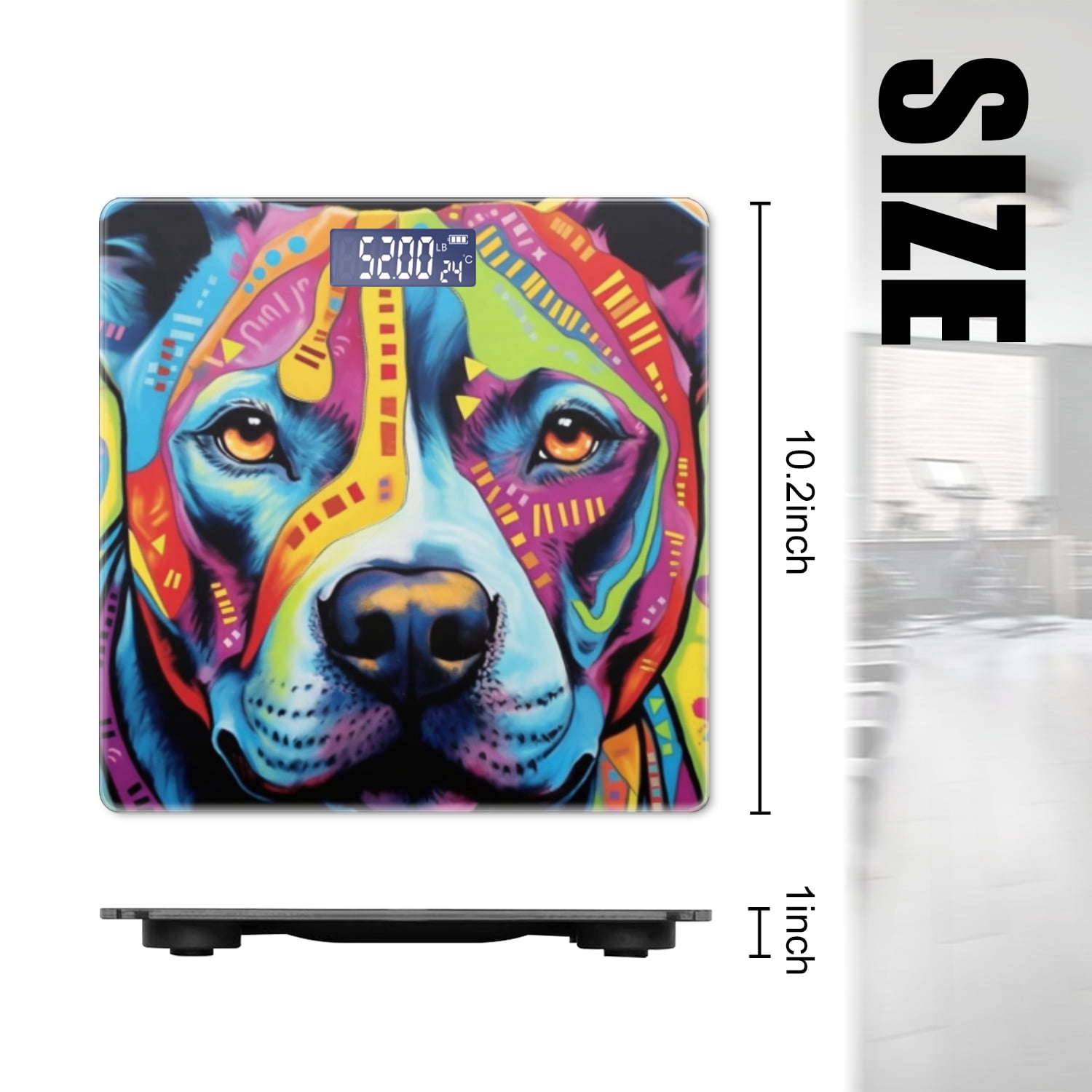 High Precision Body Weight Scale Smart Bathroom Scales with Large LCD Display(400lbs),Decorative for Bedroom-Pit Bull Dog With Hearts And Patterns In The Background