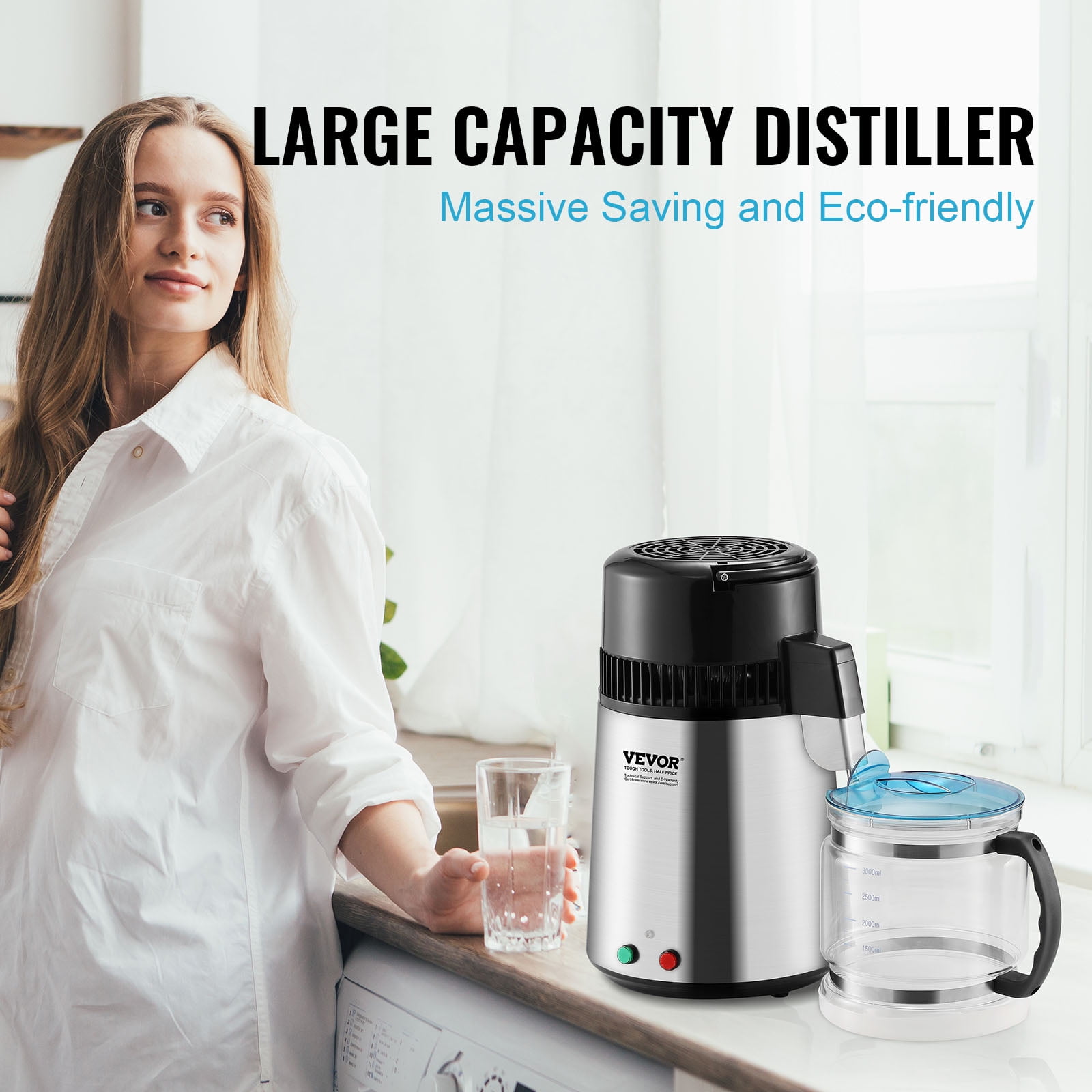 VEVOR 4L 750W Water Distiller with Dual Temperature Displays, Silver