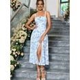 thumbnail image 3 of Midi Corset Dress Flowy Slit Lace Up Dresses for Women Tea Party A Line Casual Sundress Light Blue Print L, 3 of 5