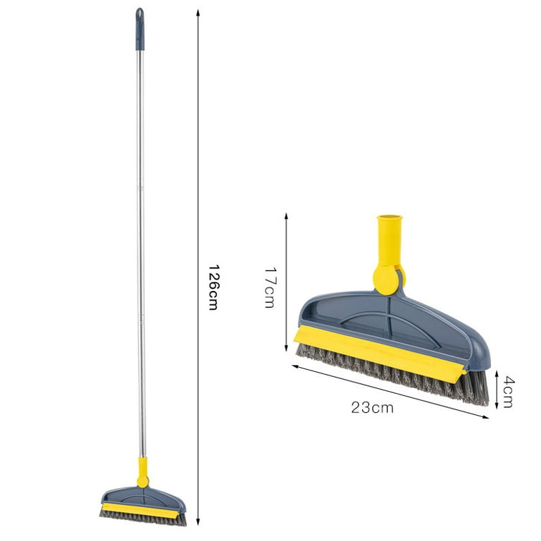 Alexsix Floor Brush Crevice Cleaning Brush in Long Handle Rotating for Bathroom Kitchen(BlueYellow,Three-section Rod)