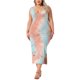 thumbnail image 2 of Vestido de verano sin mangas para mujer de talla grande Agnes Orinda, con diseño de teñido anudado, abertura lateral, escote en V, estilo casual midi, talla 4X, color rosa y azul, 2 of 5