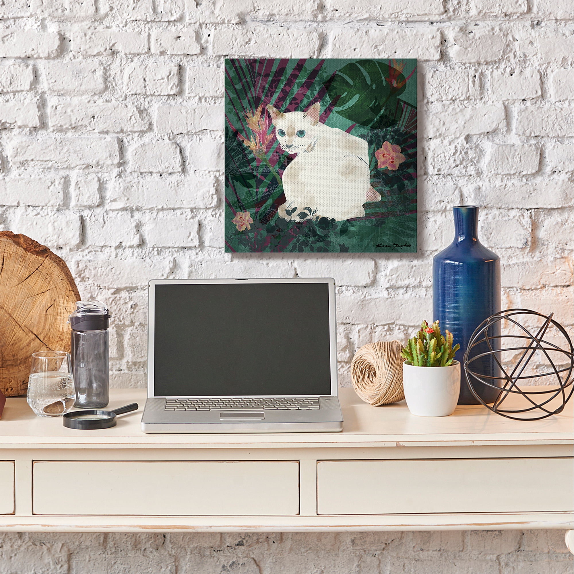 Stupell Home Décor White Cat Flower Collage Green Design Canvas Wall Art by Karen Dreyfus