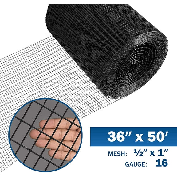 Fencer Wire 16 Gauge Black Vinyl Coated Welded Wire Mesh Size 0.5 inch by 1 inch (3 ft. x 50 ft.)