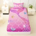 thumbnail image 3 of Castle Fairy Glitter Mermaid Tail Tile Twin Sheets 3pcs,Starfish Shell Pastel Scale Seamless Print Bedding,Hot Pink,1 Fitted Sheet,1 Flat Sheet and 1 Pillowcase, 3 of 6