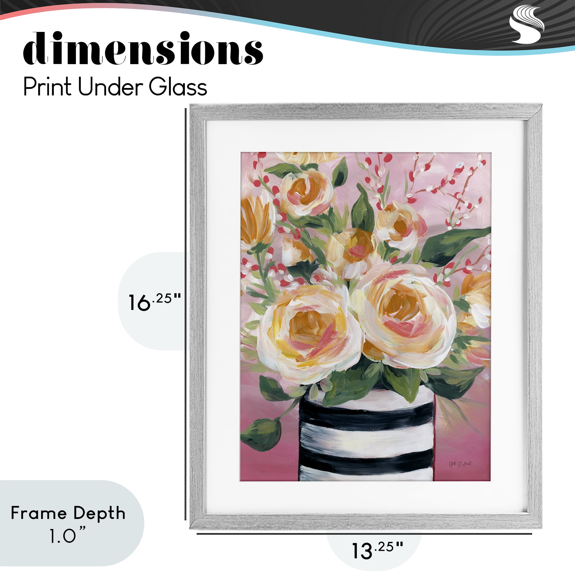 Stupell Industries Spring Blooms in Striped Vase Gray Framed Print Under Glass, design by Yvette St. Amant