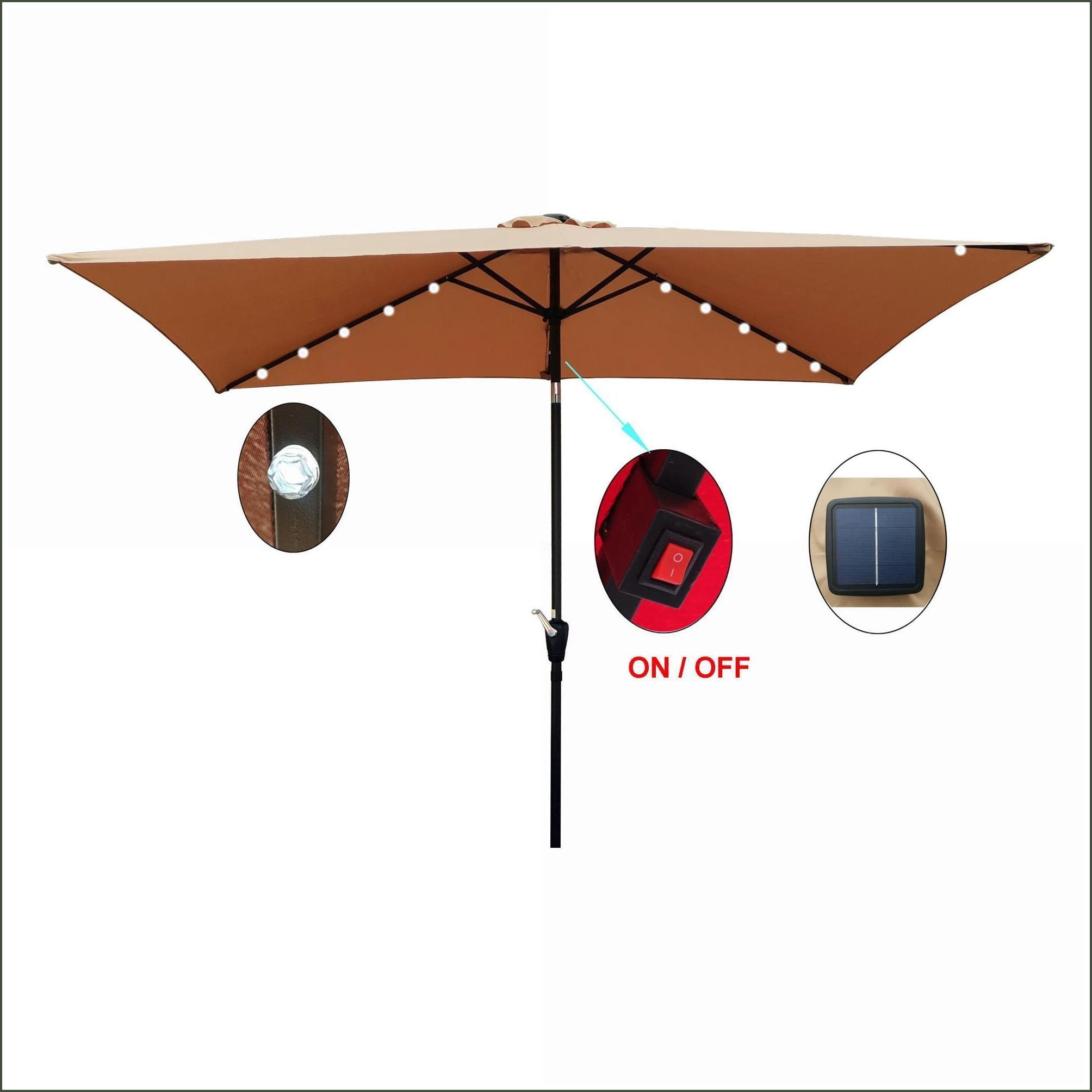 Patio Umbrella, 10 x 6.5 ft Rectangular Solar LED Lighted, Crank Tilt for Garden Pool | Metal | Multicolor
