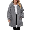 thumbnail image 2 of Women'S Long Sleeve Hooded Cardigan with Zipper Loose Plush Cardigan Jacket Women'S Plush Jacket Dark Gray S, 2 of 8