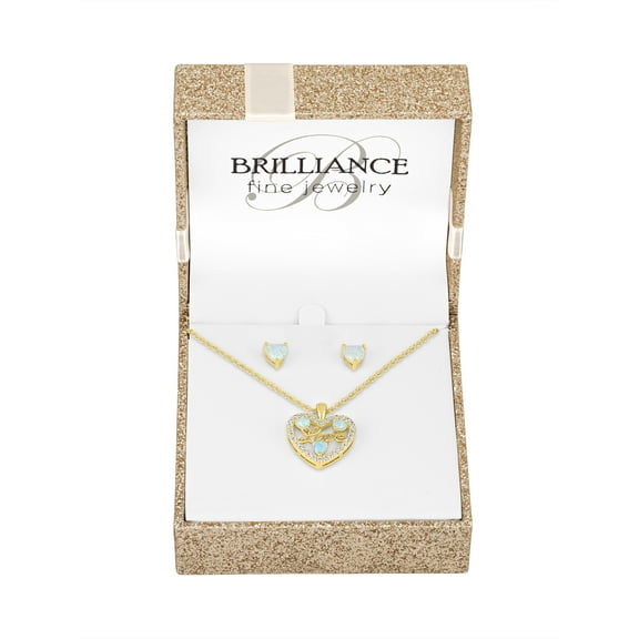 Ladies Brilliance Fine Jewelry 14 Kt Gold Plated Simulated Opal and CZ Pendant & Earring Set