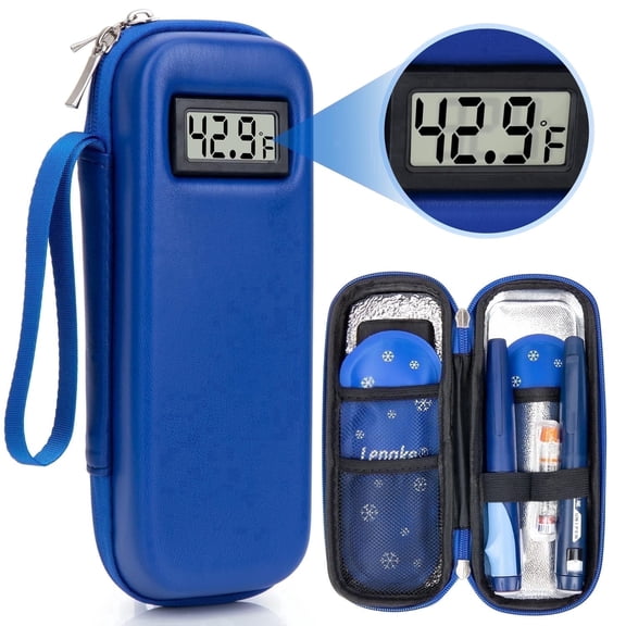 SUNMON Insulin Cooler Travel Case TSA Approved, Temperature Display Diabetic Travel Case, Portable Insulin Pen Cooler Travel Case Medical Bags for Ice pack (Blue)