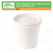 [50 PACK] 4 oz White Disposable Paper Coffee Espresso Cups with White Lids - White Paper Disposable Coffee Hot Tea Cups Espresso - Bio Degradable Eco Friendly Hot Beverage, To Go, Wholesale