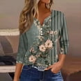 thumbnail image 2 of Womens 3/4 Length Sleeve Tops Casual Henley Summer Shirts Loose Fit Three Quarter Length Sleeve Blouses, 2 of 5