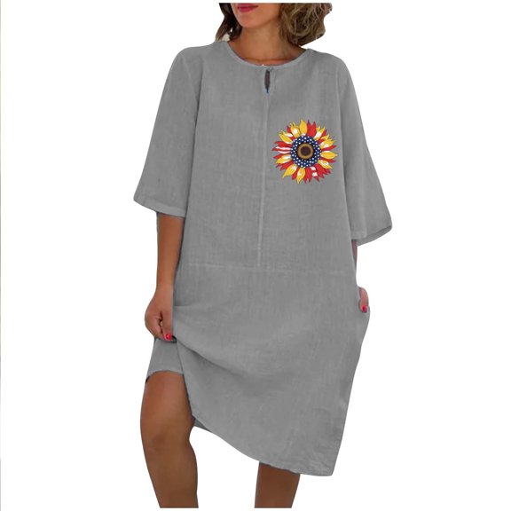 IROINNID Summer Dresses for Women , Plus Size Summer T-shirt Dresses for Women with Short Sleeve and Round Neck Printed Casual Outfits Dress