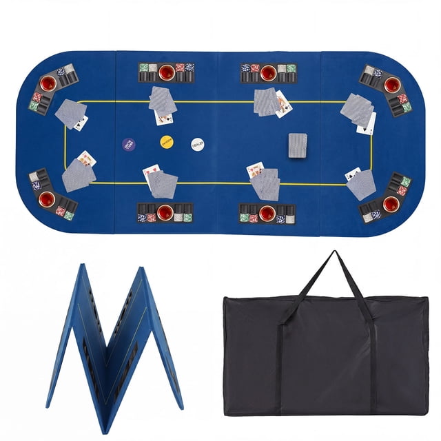 Gymax 79'' x 36'' 8-Player Foldable Poker Table Top w/Carry Bag Cup Holders Chip Trays