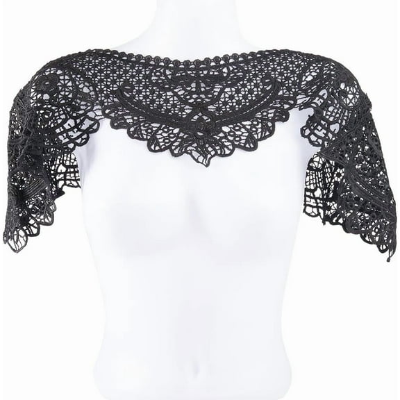 Black 30.3x11 Inch Embroidered Lace Neckline Neck Collar Floral Lace False Collar Detachable Neckline Trim Black Hollow Out Clothes Applique for Women Sewing Craft Supplies Garment Accessories