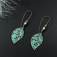 thumbnail image 3 of Grandest Birch Retro Hollow Leaf Pendant Faux Turquoise Beaded Earrings Women Statement Jewelry Alloy Beige, 3 of 8