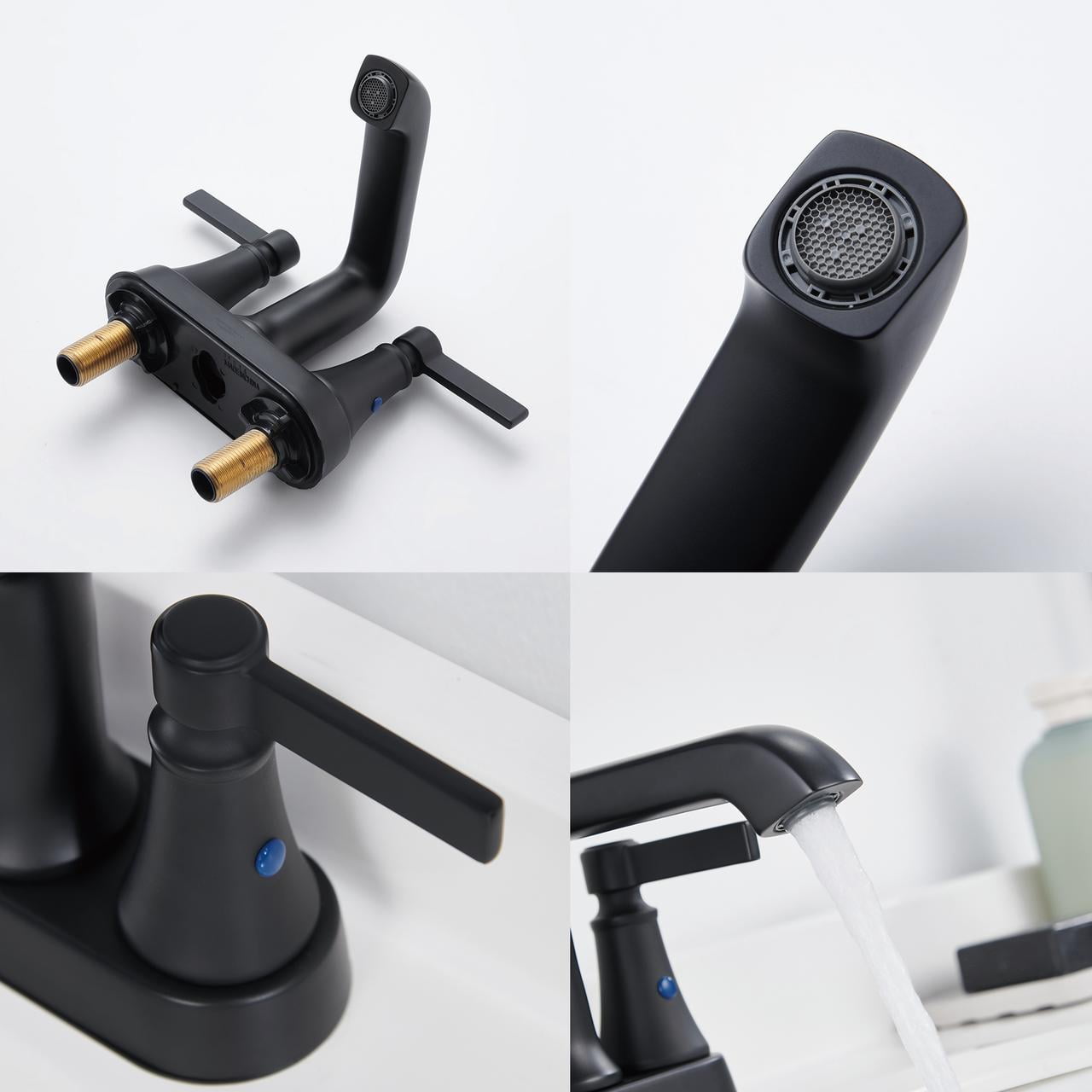 Roffenny Two Handle 4 inch Centerset Matte Black Bathroom Faucet with Pop Up Drain