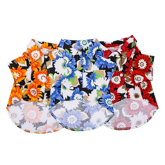 SPRING PARK Dog Clothes Pet Clothing Hawaii Summer Beach Chrysanthemum Printing T-shirt Turndown Collar Pet Blouse for Small Dogs Cats