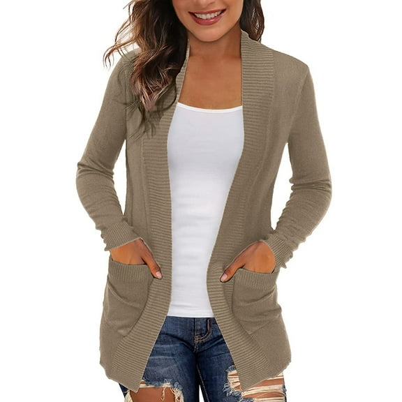 Women's Cardigans With Pockets Casual Lightweight Open Front Cardigan Sweaters For Women Fall Yellow