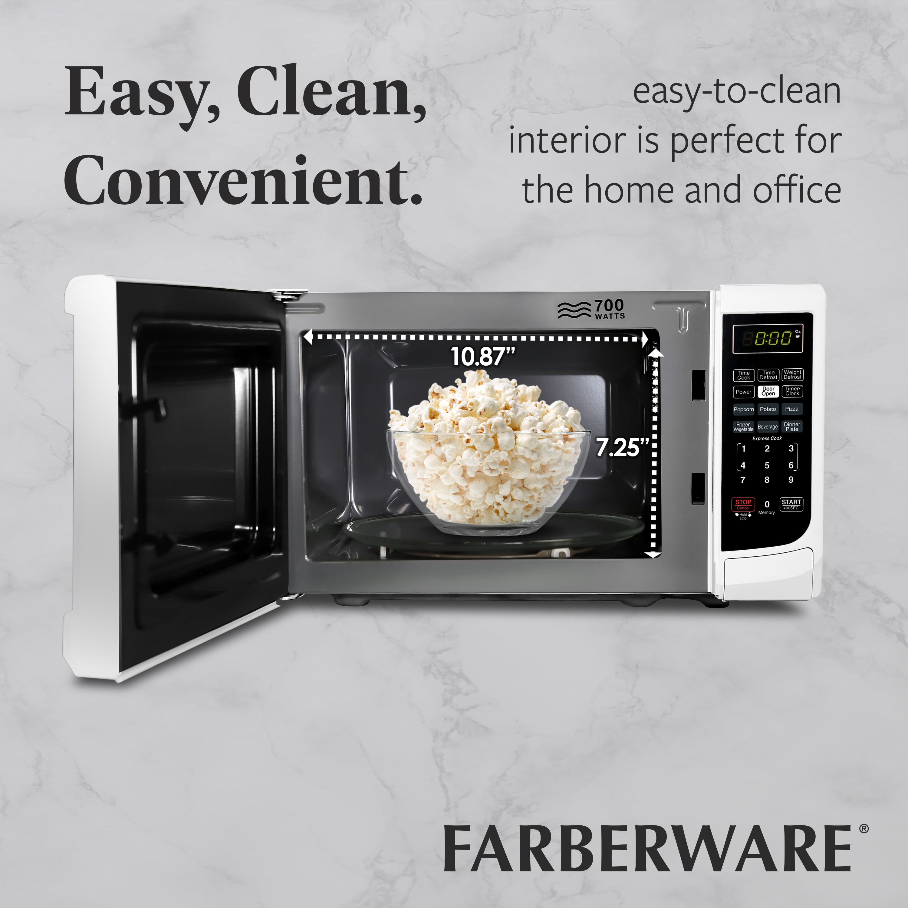 Farberware Countertop Microwave Oven with LED Lighting & Child Lock, 0.7 Cu Ft White