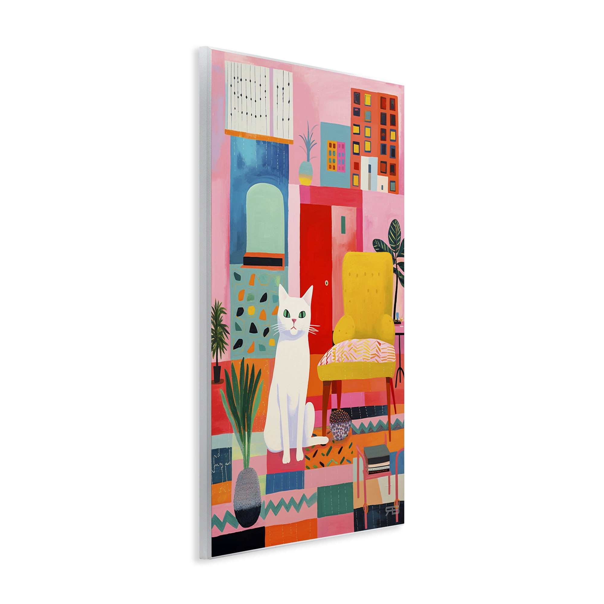 Stupell Industries Cat in Eclectic Interior Animals & Insects Painting Unframed Art Print Wall Art, 13 x 19