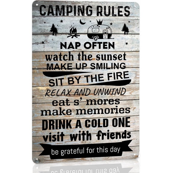 Camper Decor Camping Rules Sign Rv Signs For Campers Camping Metal Tin Signs Camping Accessories Camper Decorations For Inside Campers Gifts Campsite Lake Cabin Wall Art Decor Decorations