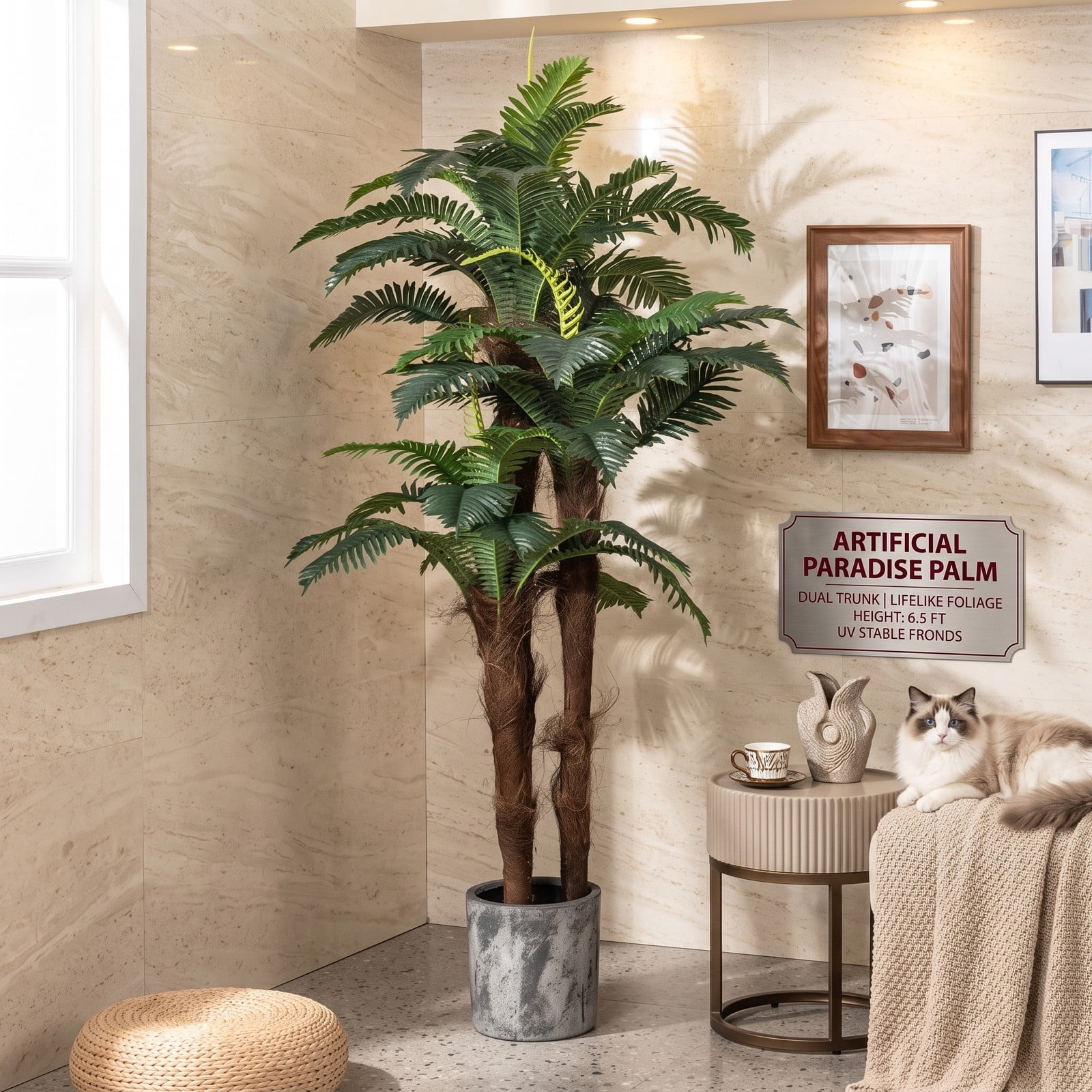 ALPULON 2 Pack Artificial Palm Tree 6.3 FT Tall Faux Tropical Plant with Adjustable Bendable Leaves and Cement-Filled Pot for Indoor Home Office, Green and Black